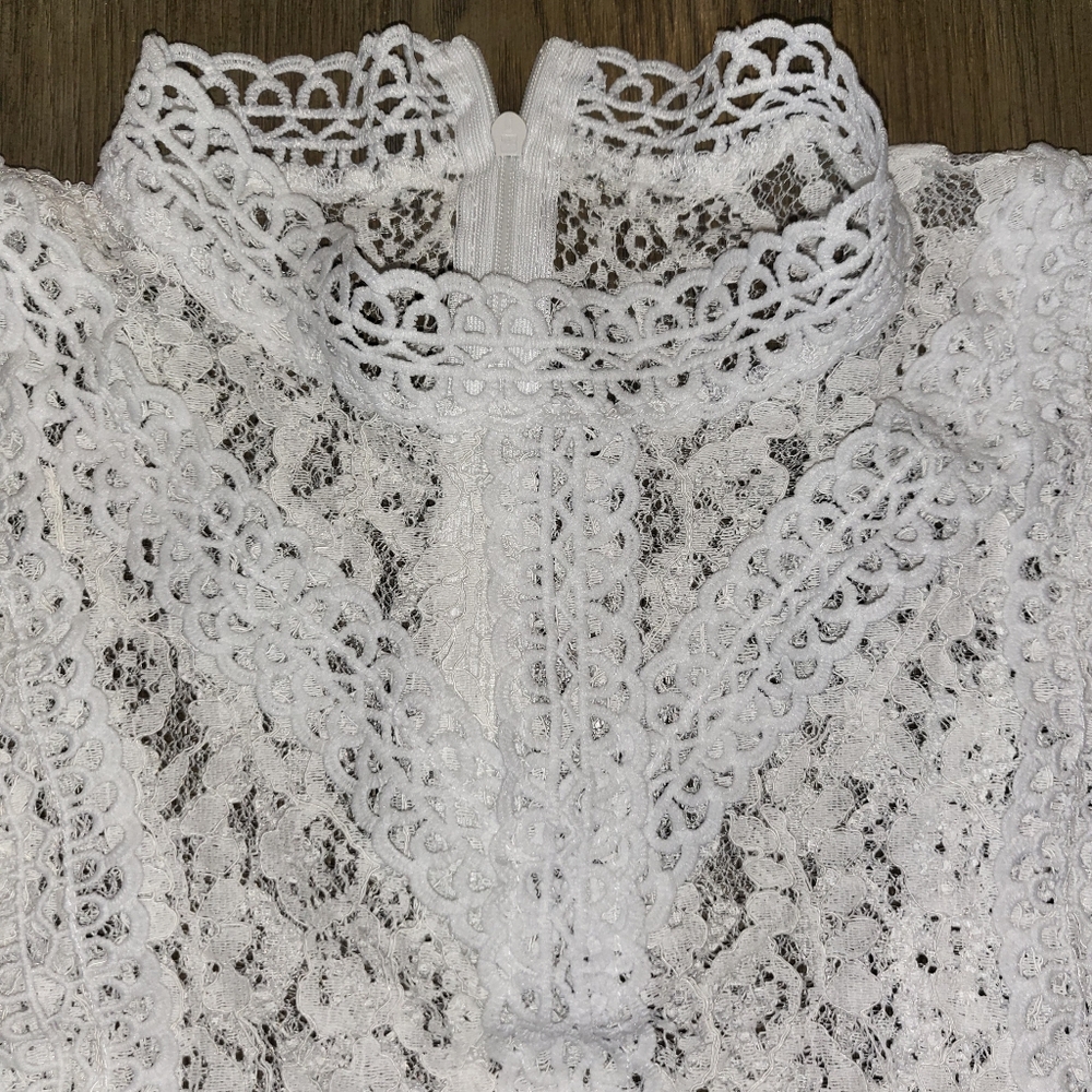 Feminine See Through White Lace Coquette Style Top Women's L - Picture 5 of 10